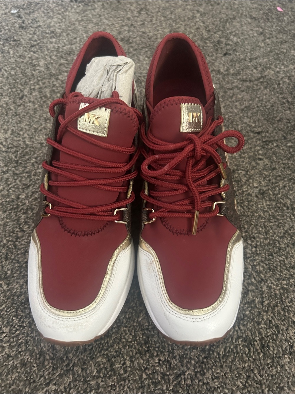 Michael Kors Burgundy, White & Gold Athletic Sneakers